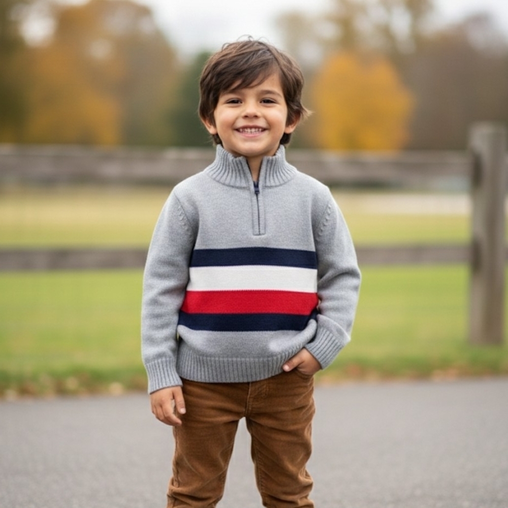 Tommy Hilfiger Gray Sweater with Red Accent